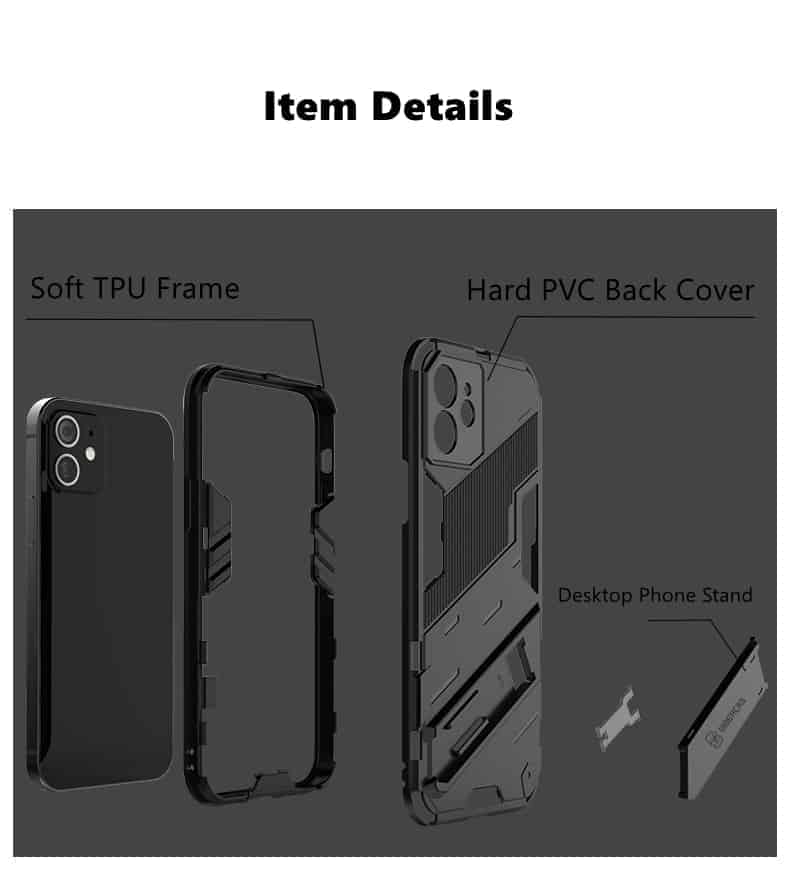 Shockproof Hard Back Case Cover For iPhone 13 12 11 X Series - Upgraded Feature With Desktop Stand - HiTechnology