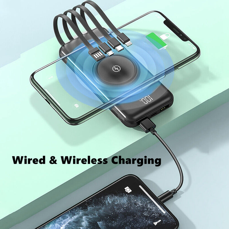 Real 2000Mah Wireless Battery Power Bank Portable Charger - With Build-in Charging Cords - HiTechnology