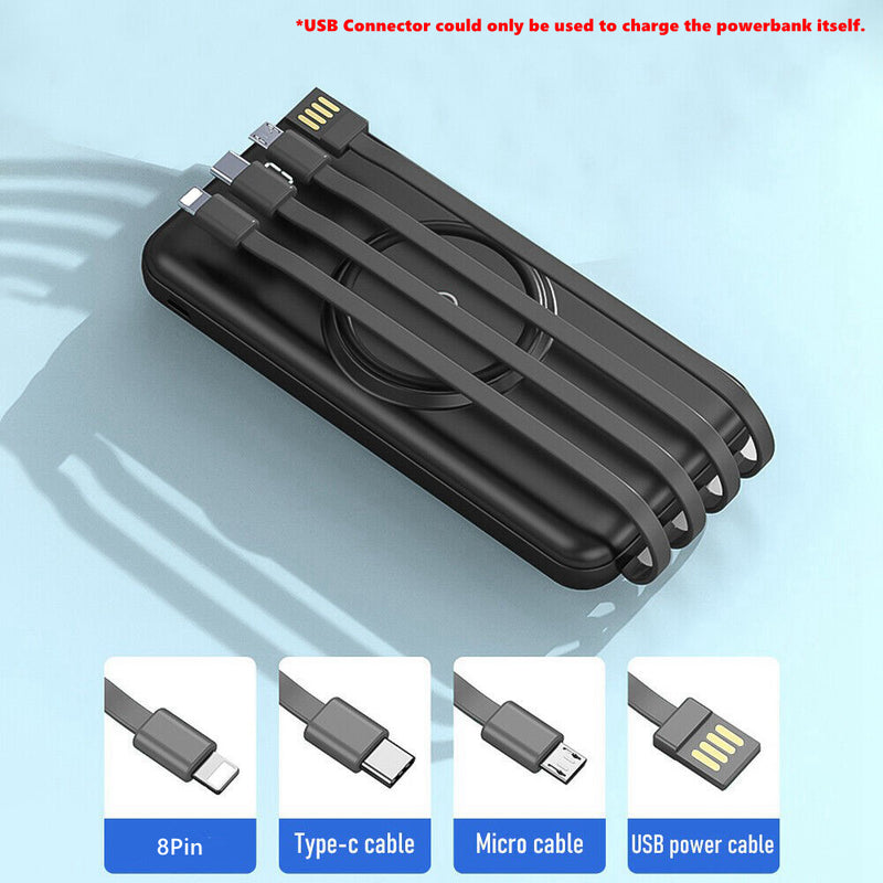 Real 2000Mah Wireless Battery Power Bank Portable Charger - With Build-in Charging Cords - HiTechnology