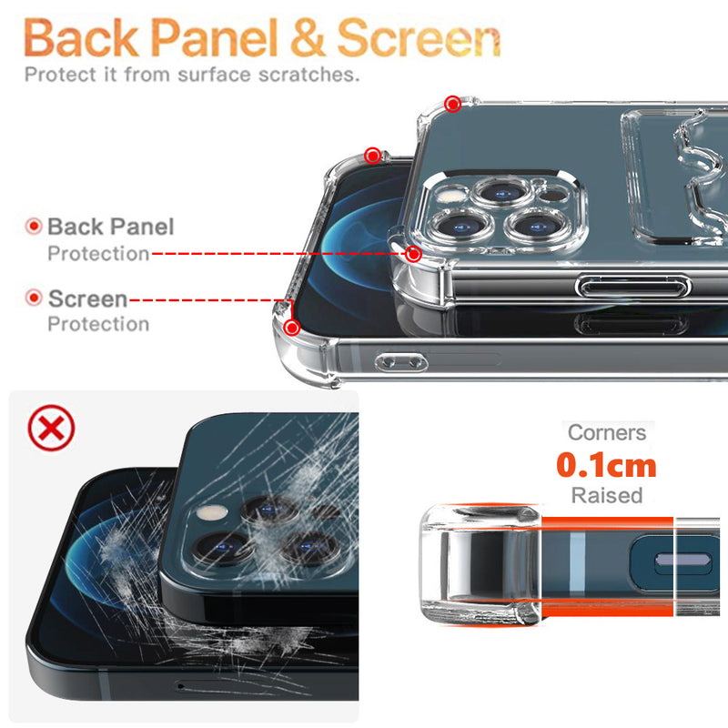 Transparent Clear Case For iPhone Models - With Card Slot & Shockproof Corner Bumper